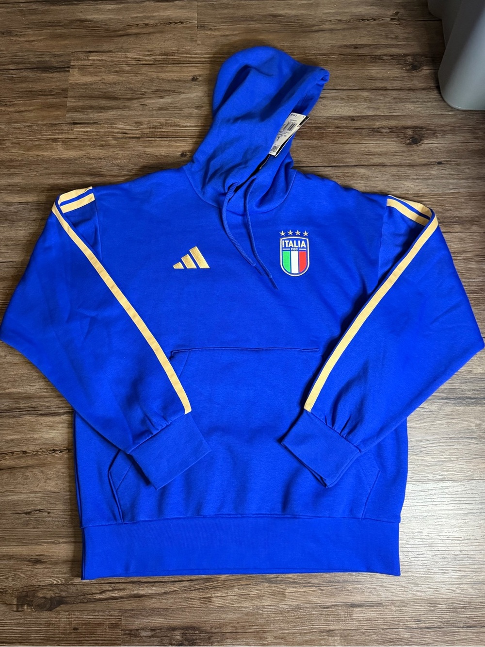 Adidas Italy FIGC Soccer Pullover Hoodie Sweatshirt Blue/Gold $65 NWT Men’s Sz L